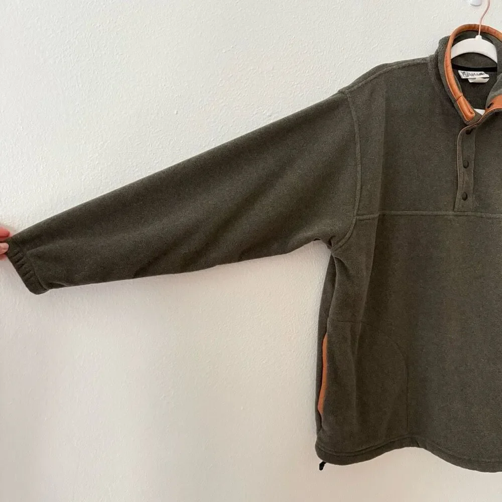 Vintage Orvis Men's Size Large Grey Pullover Soft Leather Trim Jacket Coat USA